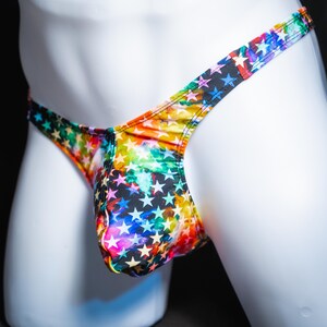 Mens Spandex Thong Colorful Stars