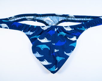 Mens Thong Underwear in Blue Whales