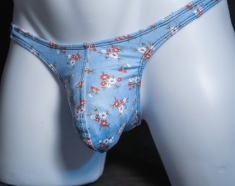 Mens Thong Underwear Blue Floral