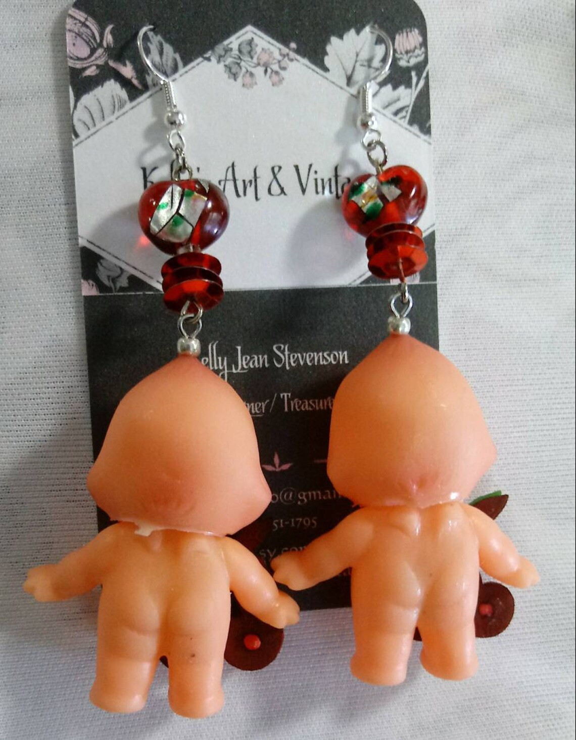 Vintage Kewpie Doll Earrings w/ red cherries glitter heart Etsy