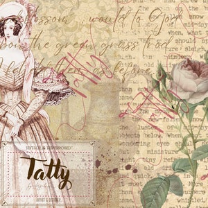The Tea Lady - journal page mixed media junk journal Printable Vintage Florals Victorian Lady  Ephemera Collage Decoupage Digital Download