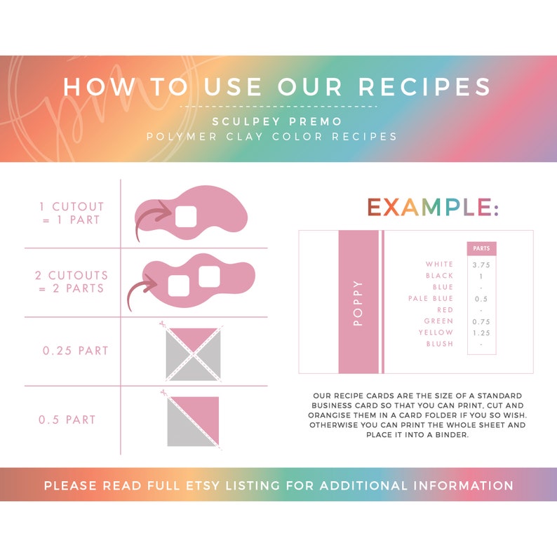 Sculpey Premo Polymer Clay Color Recipe example instructions