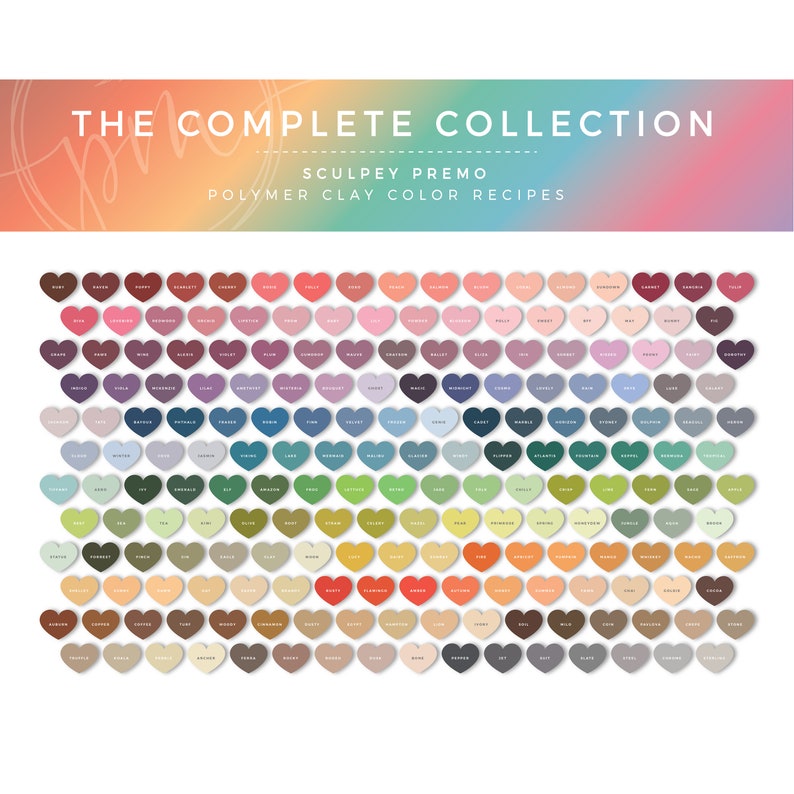 Sculpey Premo Polymer Clay Color Recipes represented by hexagon shapes