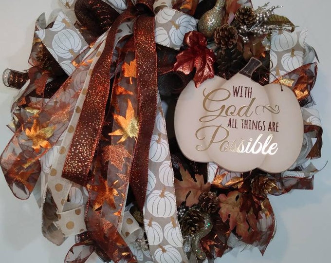 Featured listing image: Elegant Fall Wreath for Front Doors - Autumn Pumpkin Wreath