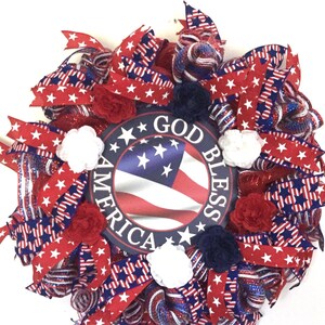 God Bless America Patriotic Wreath, Memorial Day Front Door Decor, 4th of July.