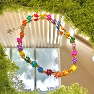 Daisy Flower Bead Necklace/Choker Flower Seed Bead Necklace - Gift for her him Gift for daughter