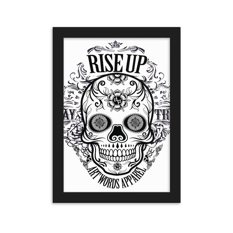 Rubino Rise Up Skull BW Framed matte paper poster