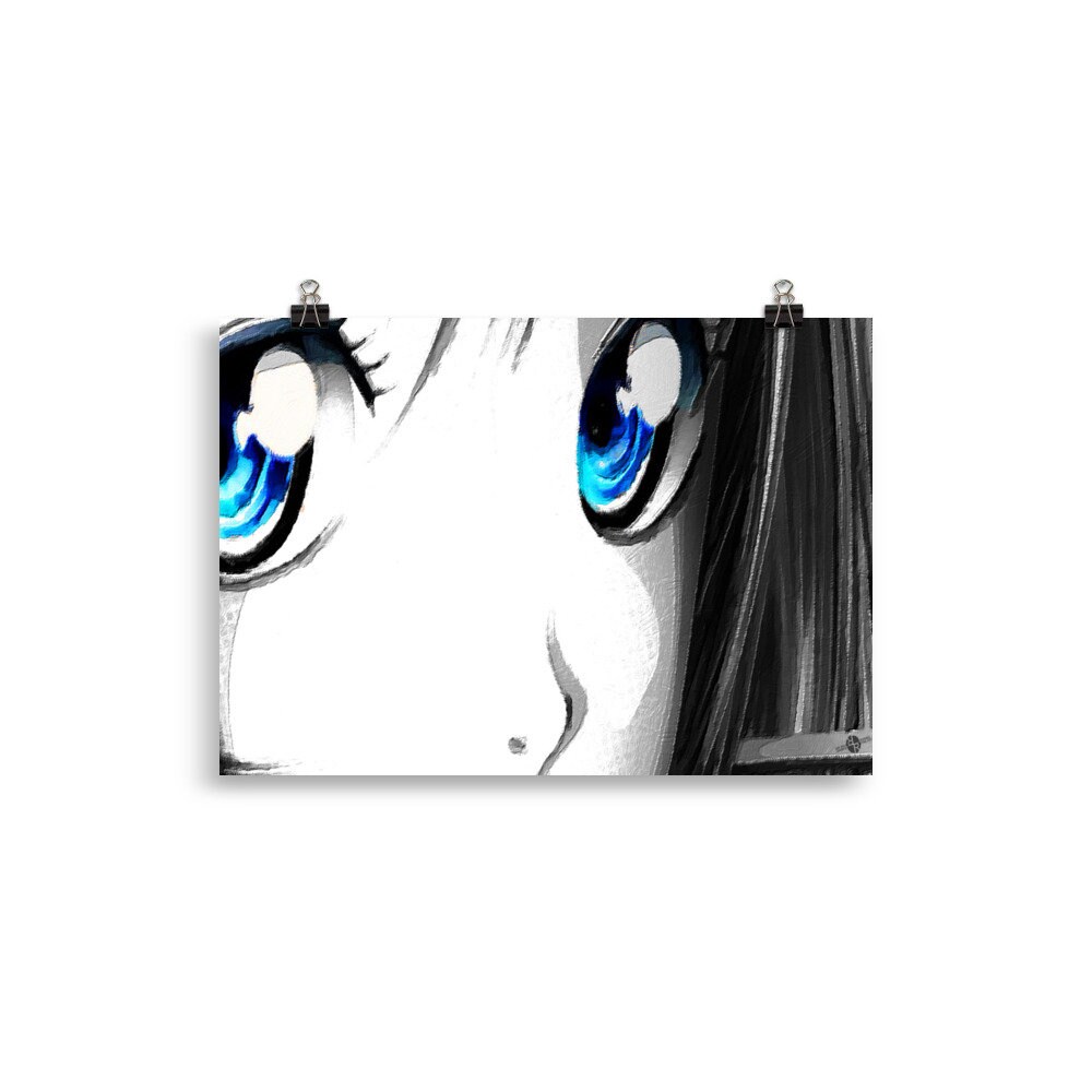 Anime Girl Eyes 2 Black And White Blue Eyes Poster Etsy