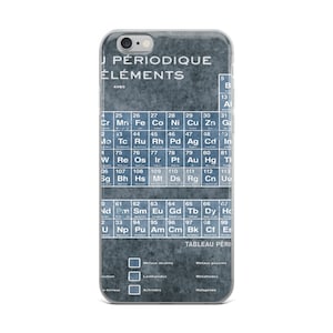Tabla periódica de Tableau Periodiques de los elementos Vintage Gráfico azul funda de iPhone