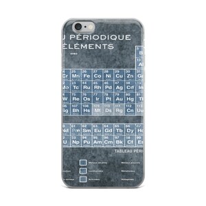 Tabla periódica de Tableau Periodiques de los elementos Vintage Gráfico azul funda de iPhone