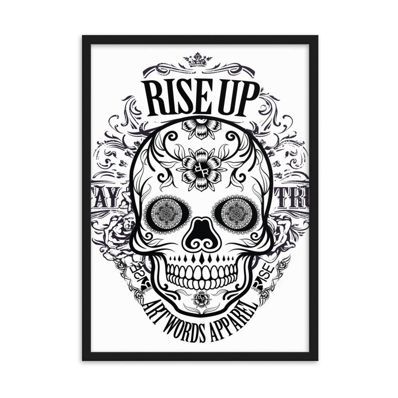 Rubino Rise Up Skull BW Framed matte paper poster