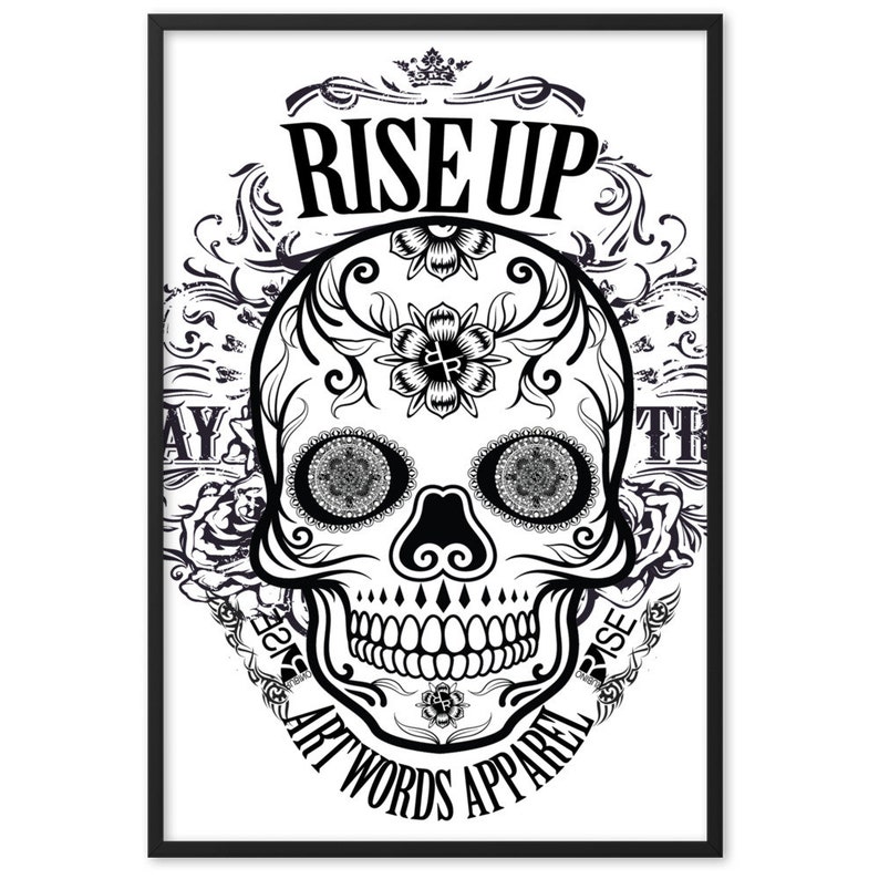 Rubino Rise Up Skull BW Framed matte paper poster