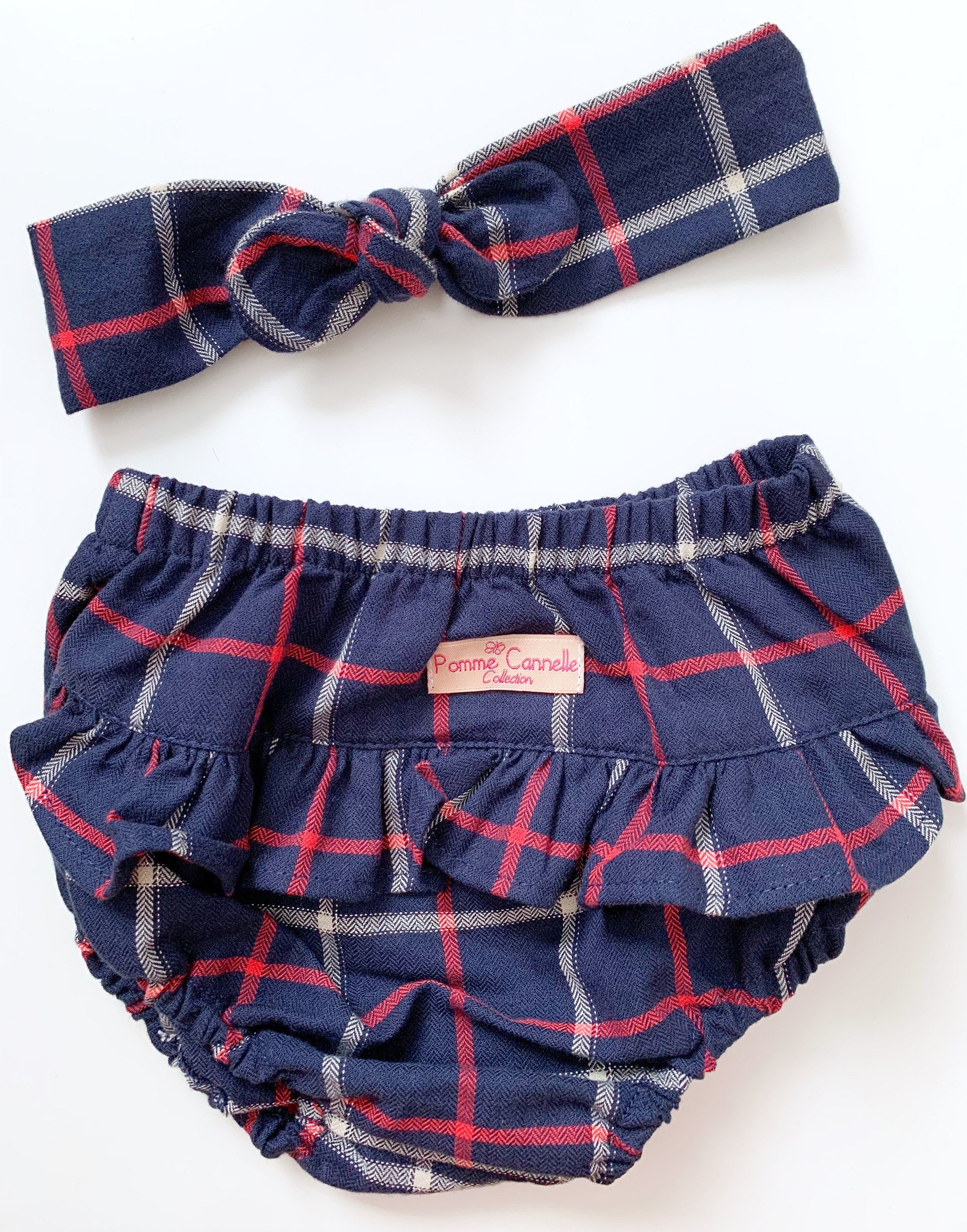 Bloomers Headband Set Blue Plaid.