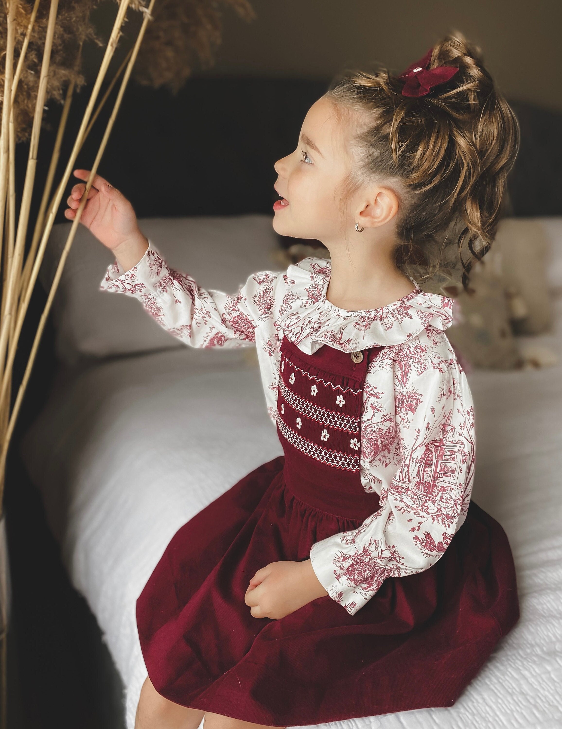 Little-Girls 2T-6X Ruffle Shoulder Rose Floral Toile Print Dress 