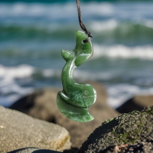 Greenstone carving New Zealand dolphin Handcrafted Jewelry Unique Intricate Designed in Pounamu.
