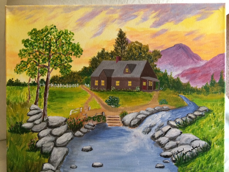 Painting Evening By The Cabin Etsy