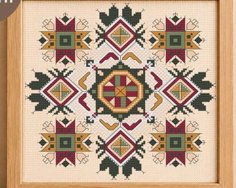 Cross Stitch Pattern PDF, Geometric Folk Mandala, Embroidery Pattern for Wall Decor, Boho DIY Project, Instant Download
