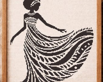 African Woman Cross Stitch Pattern PDF, Black Girl Embroidery,  Woman in dress, Afrocentric gift, Instant Download