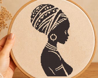 African Woman Embroidery PDF, Afro Tribal Cross Stitch Pattern, Boho Decor Wall Art Pattern, Beginner Friendly, Instant Download