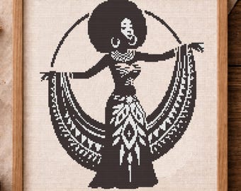 African Woman Cross Stitch Pattern PDF I Tribal Goddess I Folk inspired Embroidery I Digital Download
