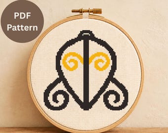 Cross Stitch Pattern Adinkra Symbol, Minimalist African Embroidery PDF, Boho Wall Decor Gift, Beginner Friendly, Odo Nnyew Fie Kwan