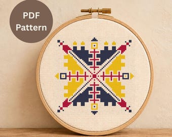 Mini Cross Stitch Pattern PDF, Geometric Embroidery Chart, Instant Download