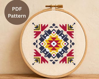 Geometric Cross Stitch Pattern PDF, Bulgarian Folk Embroidery, Simple Pattern, Mini Chart, Instant Download