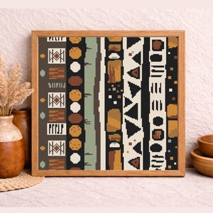 Afrikaanse modderdoek kruissteekpatroon pdf, tribal geometrische borduurkaart, volkskruissteekontwerp, direct downloaden - dierenpaden