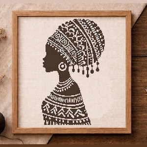 African Woman Cross Stitch Pattern, Black Girl Art, Minimalist Afrocentric Decor, Beginner friendly, Digital Download
