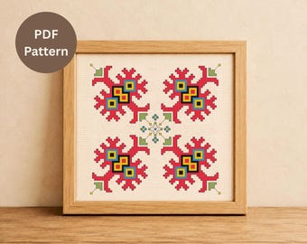 Cross Stitch Pattern PDF, Geometric Bulgarian Embroidery, Folk DIY Project, Digital Download