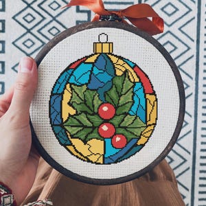 Christmas Stained Glass Ornament Cross Stitch Pattern – Holiday Embroidery Gift (PDF file)