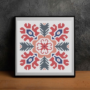 Folk Embroidery Cross Stitch Pattern: Bulgarian Geometric Floral Design (PDF Pattern)