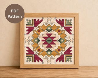 Geometric Cross Stitch Pattern PDF | Protection of the Family Symbol I Bulgarian Embroidery Design | Folk Wall Art  | Instant Download