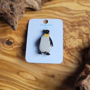 Hand Painted Penguin Pin: Wooden Brooch, Penguin Art