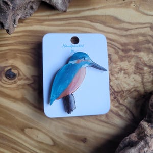 Épingles oiseaux - épingles peintes originales, martin-pêcheur, macareux, faisan, rouge-gorge, broche en bois faite main