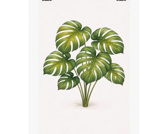 Monstera Leaf Illustration Matte Vertical Poster | Botanical Wall Art