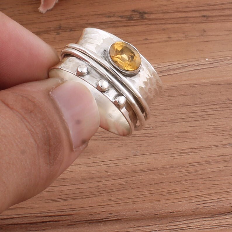925 Sterling Solid Silver Spinner Citrine Rings Natural Citrine Semi Precious Stone Spinner Ring Citrine Spinner Ring Spinner Rings