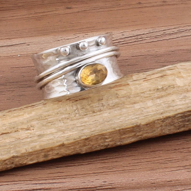 925 Sterling Solid Silver Spinner Citrine Rings Natural Citrine Semi Precious Stone Spinner Ring Citrine Spinner Ring Spinner Rings