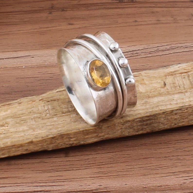 925 Sterling Solid Silver Spinner Citrine Rings Natural Citrine Semi Precious Stone Spinner Ring Citrine Spinner Ring Spinner Rings