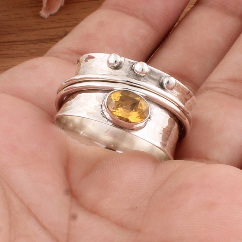 925 Sterling Solid Silver Spinner Citrine Rings Natural Citrine Semi Precious Stone Spinner Ring Citrine Spinner Ring Spinner Rings