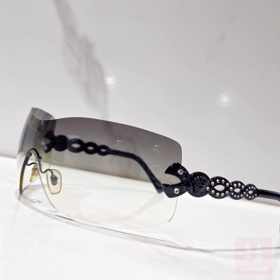 小物 00s VERSACE sunglasses line stone y2k Vintage Versace Sunglasses, Rhinestone Shield , Y2K Wraparound
