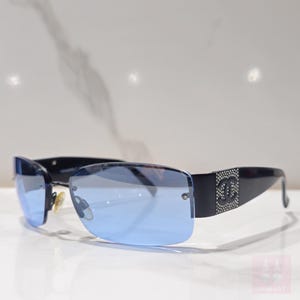 Chanel sunglasses vintage 4117 rimless model - with Blue lenses - rhinestones strass logo- y2k 2000s