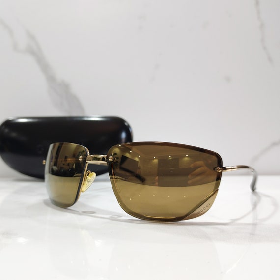 Gucci GG 1692 gold vintage sunglasses wrap shield… - image 1