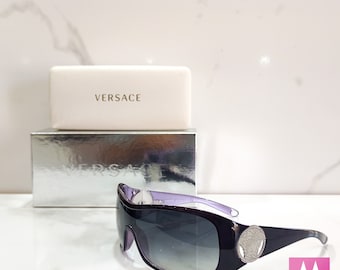 VERSACE Vintage Sunglasses Medusa Oval Silver Gianni N55 Wrap 90s