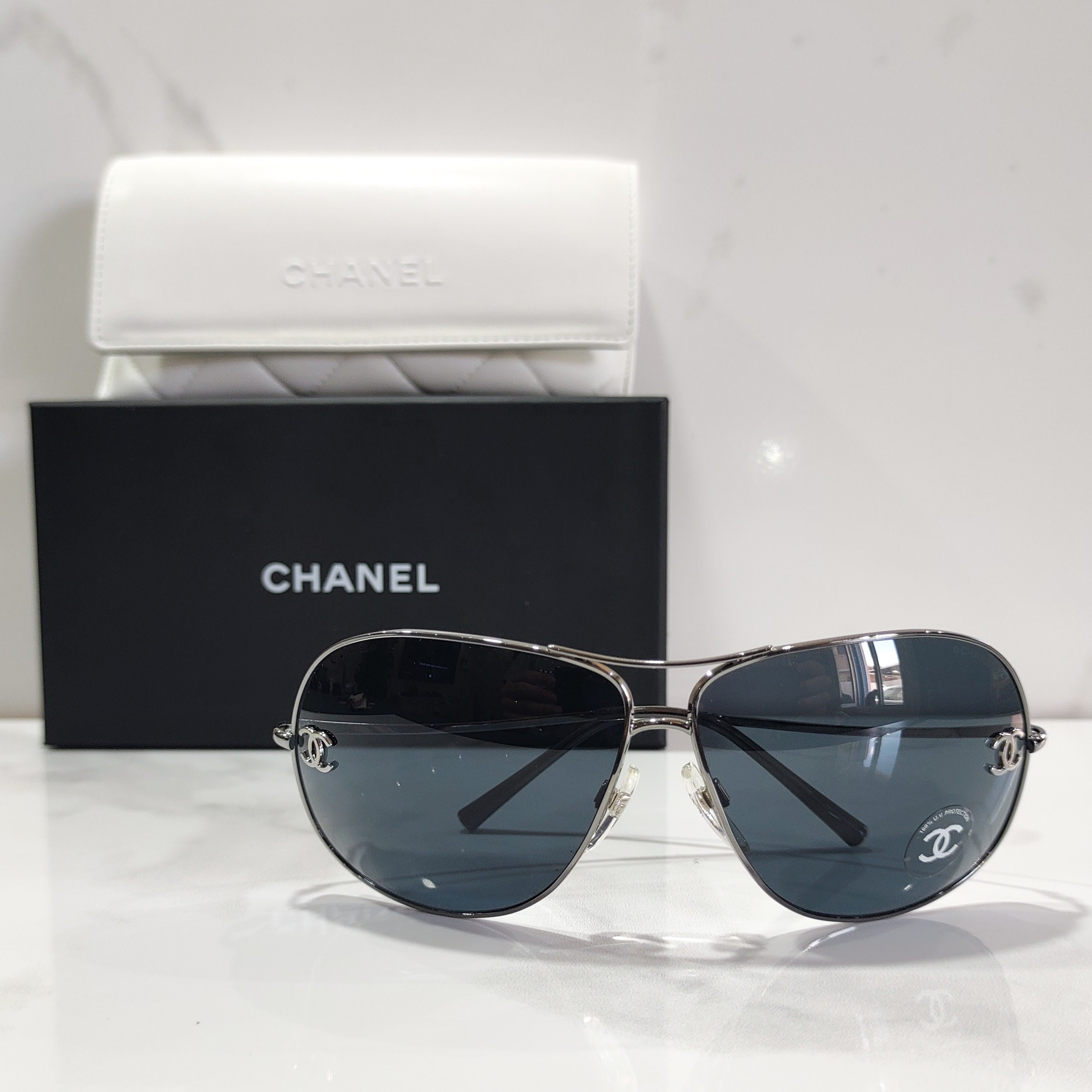 CHANEL 4136 Sheild Y2K Style Sunglasses Womens Shades With Case Box