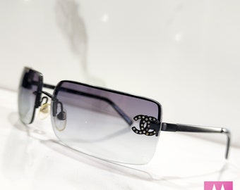 Vintage CHANEL 4095-B Amber Lens Tortoise Frame CC Swarovski Crystal  Sunglasses