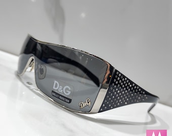 Vintage Dolce e Gabbana sunglasses Shield 6021, D&G rhinestone Logo, 2000s Y2K