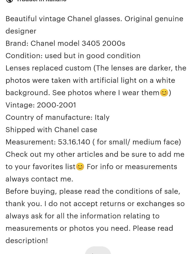 Puede incluir: Gafas Chanel modelo 3405 vintage. Las gafas son de la d&eacute;cada de 2000 y est&aacute;n en buen estado. Las lentes han sido reemplazadas. La montura mide 53,16,140.