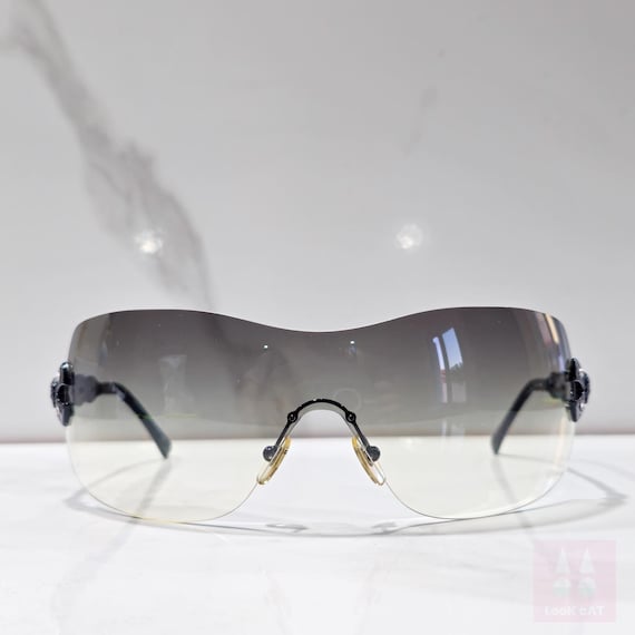 小物 00s VERSACE sunglasses line stone y2k Vintage Versace Sunglasses, Rhinestone Shield , Y2K Wraparound