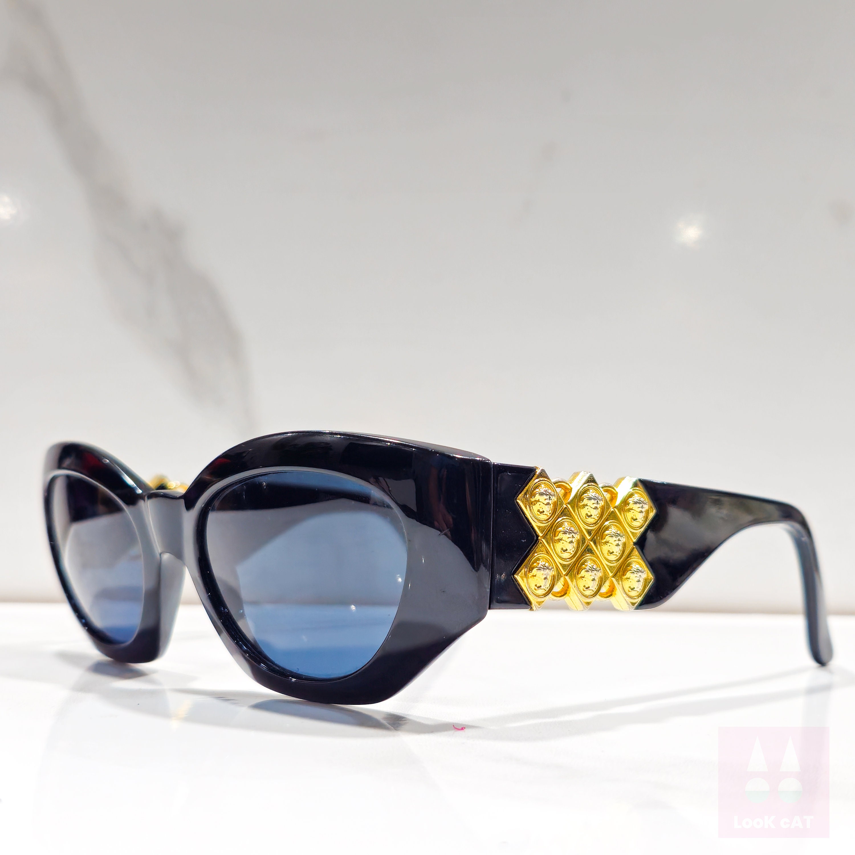 Gianni Versace Vintage Sunglasses, 422 E, Black Gold Medusa Frame